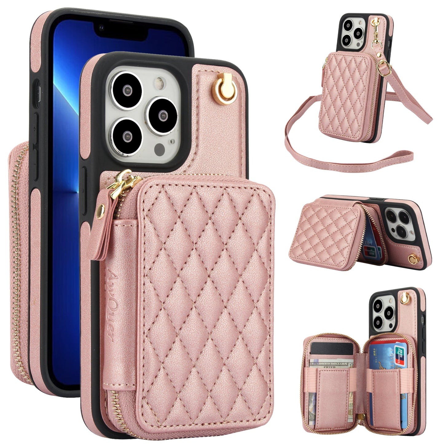 New RFID Blocking Crossbody Zipper Wallet Leather Phone Case for iPhone 12/12 Pro/12 Mini/12 Pro Max