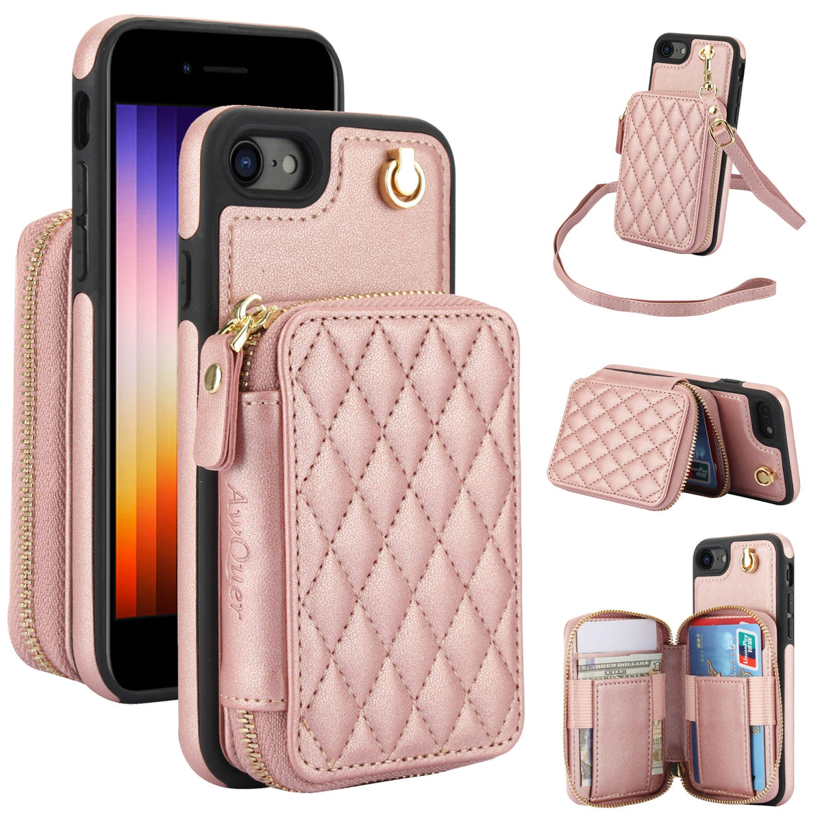 New RFID Blocking Crossbody Zipper Wallet Leather Phone Case for iPhone 16/16e/16 Pro/16 Plus/16 Pro Max
