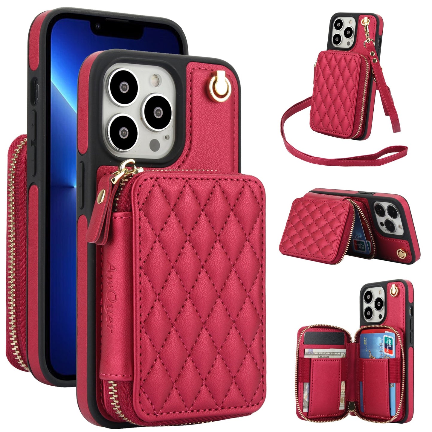 New RFID Blocking Crossbody Zipper Wallet Leather Phone Case for iPhone 12/12 Pro/12 Mini/12 Pro Max