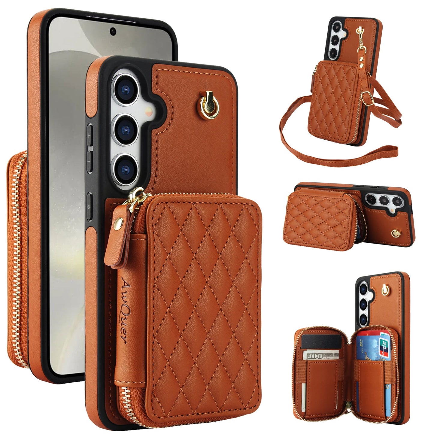 New RFID Blocking Crossbody Zipper Wallet Leather Phone Case for Samsung Galaxy A