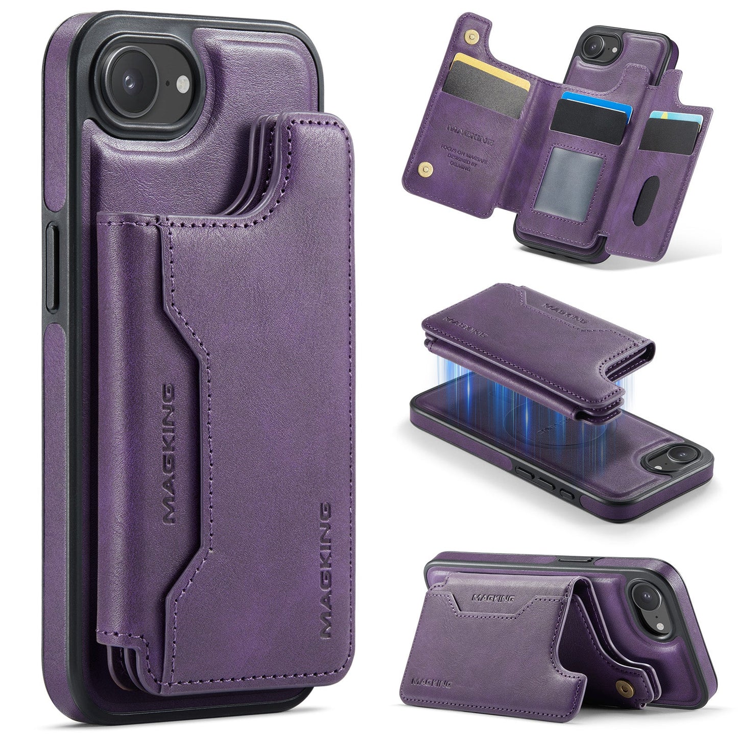 New 2-in-1 RFID Blocking Card Holder Leather Phone Case for iPhone 16e