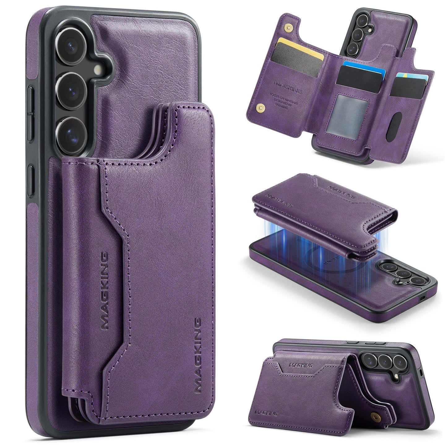 New 2-in-1 RFID Blocking Card Holder Leather Phone Case for Samsung Galaxy S25