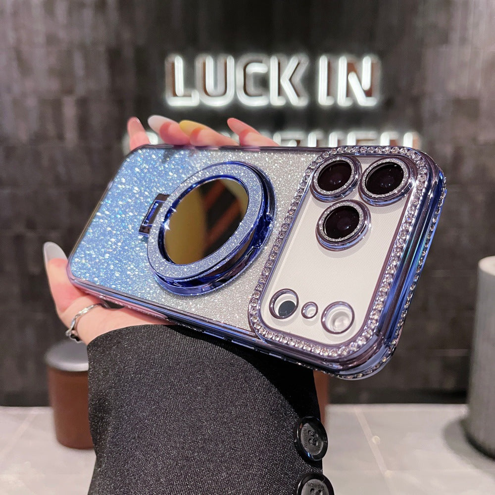 New Bling Glitter Rhinestone Mirror Stand Phone Case for iPhone 17 Pro Max