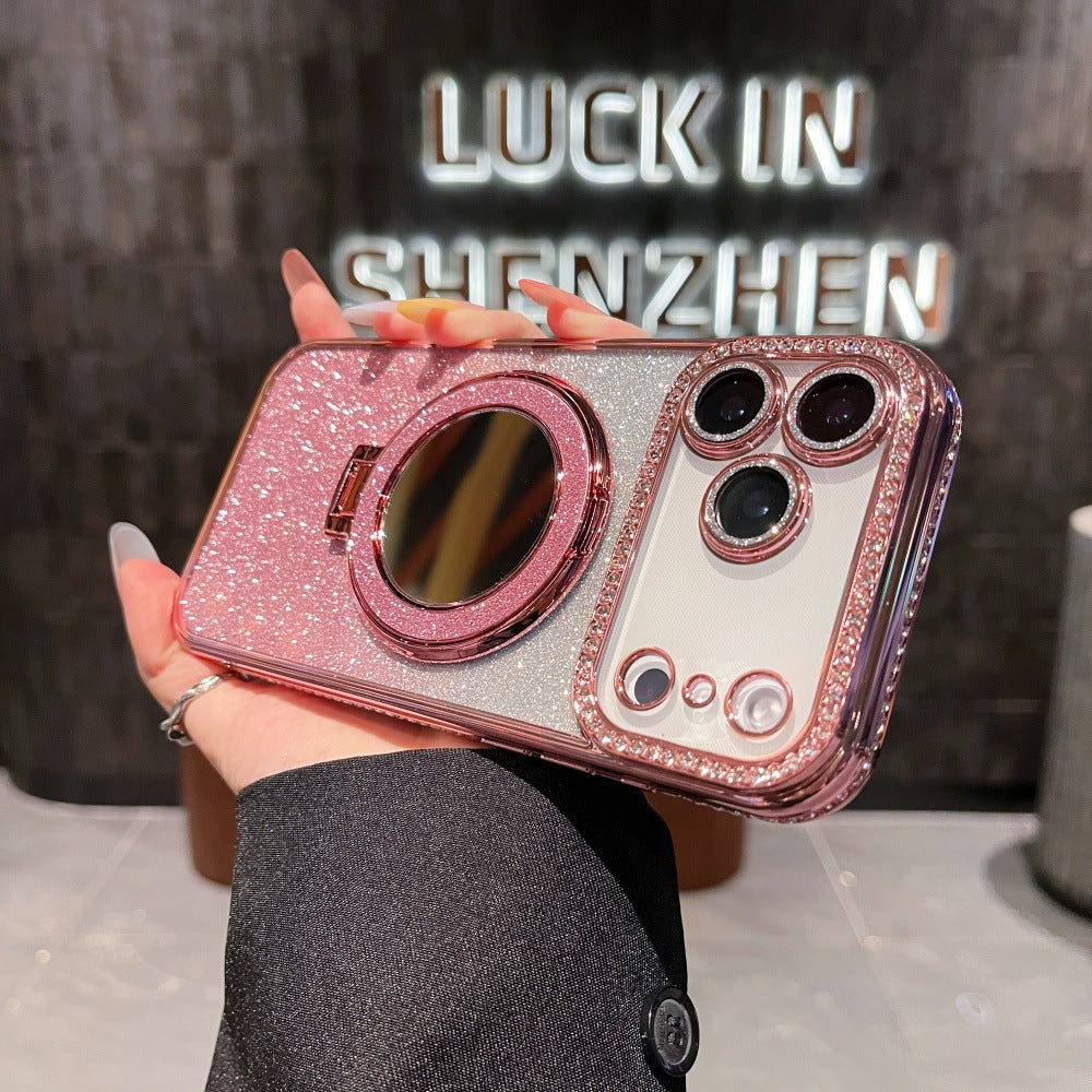 New Bling Glitter Rhinestone Mirror Stand Phone Case for iPhone 17 Pro Max