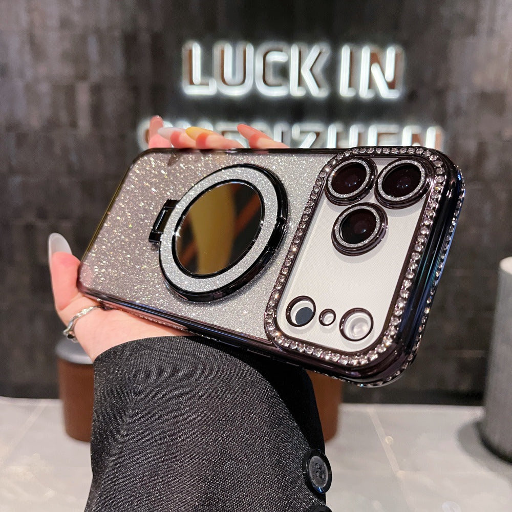 New Bling Glitter Rhinestone Mirror Stand Phone Case for iPhone 17 Pro Max