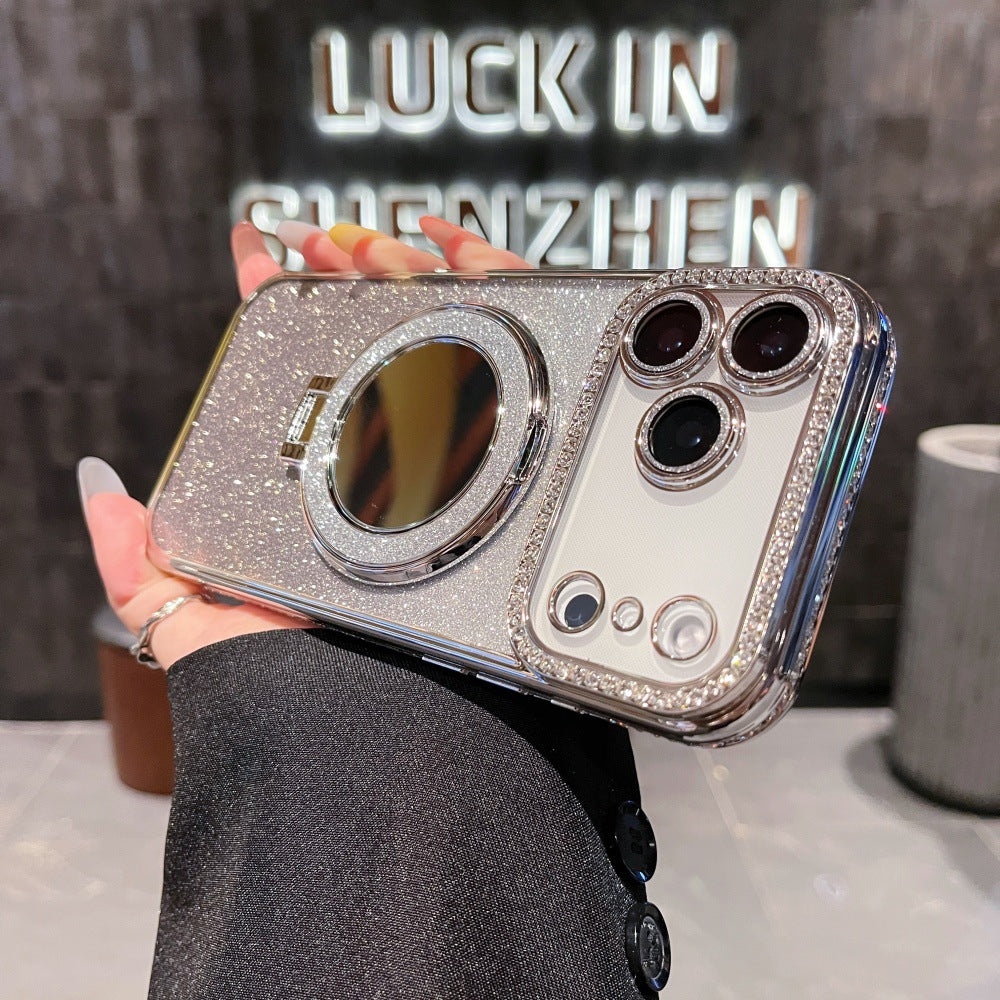 New Bling Glitter Rhinestone Mirror Stand Phone Case for iPhone 17 Pro Max