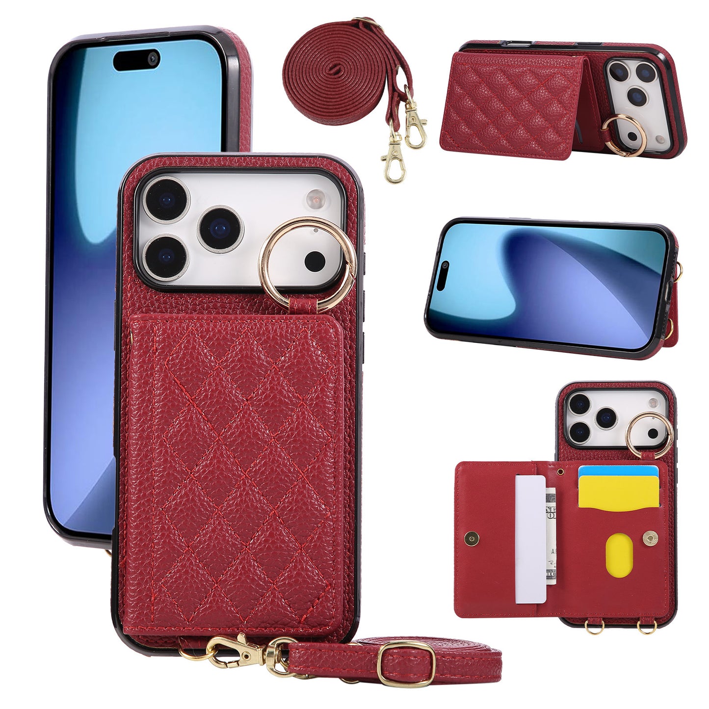New Crossbody Multi Functional Wallet Leather Phone Case for iPhone 17 Pro Max