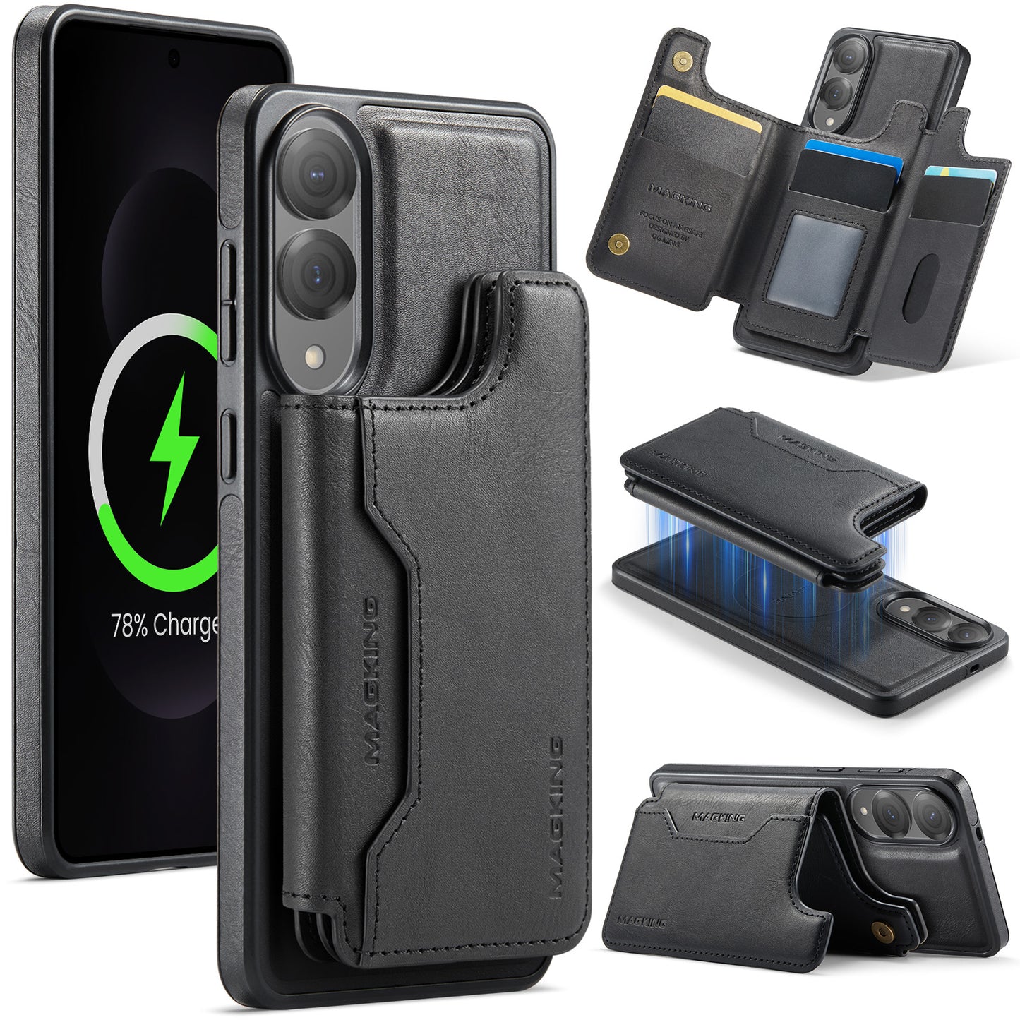 New 2-in-1 RFID Blocking Card Holder Leather Phone Case for Samsung