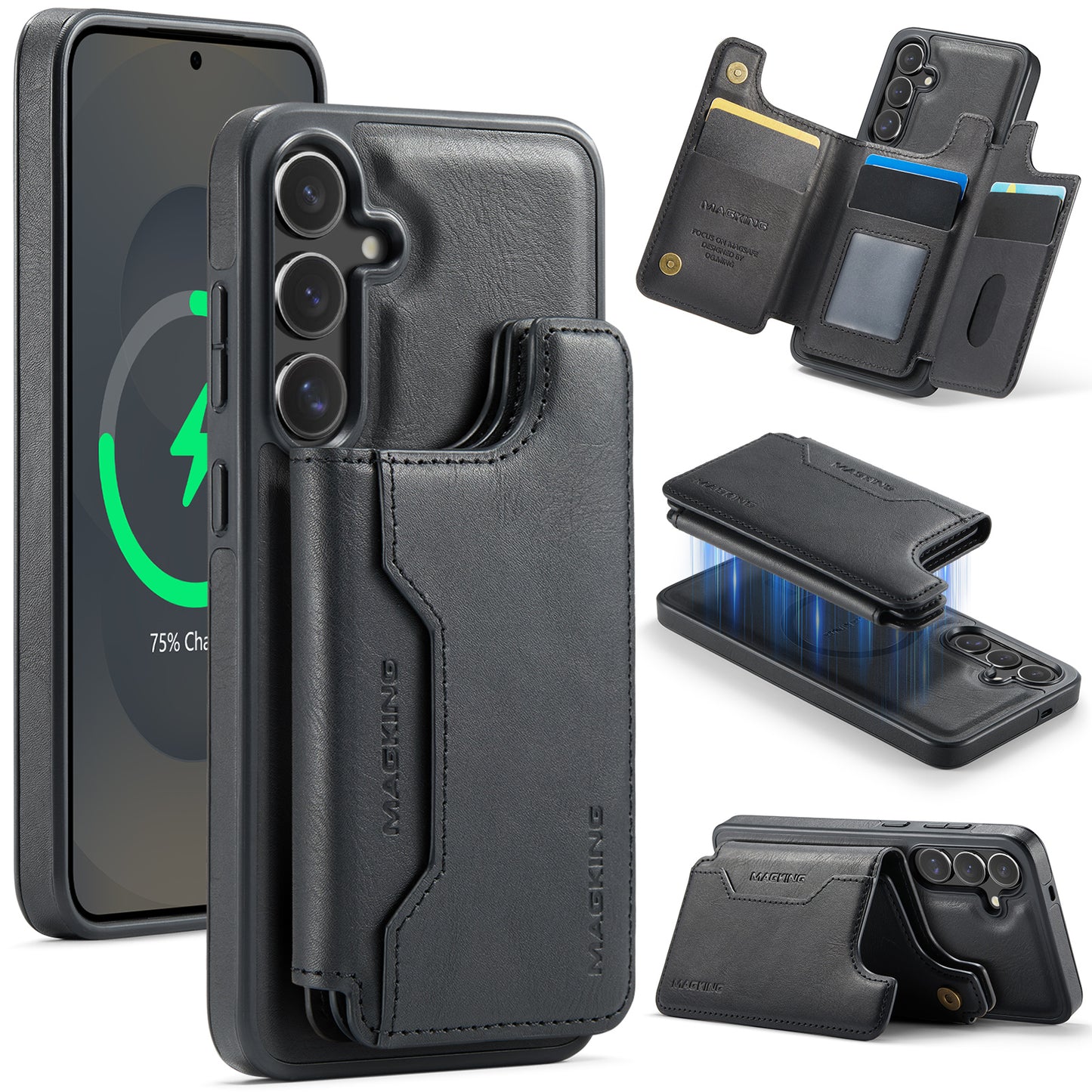 New 2-in-1 RFID Blocking Card Holder Leather Phone Case for Samsung