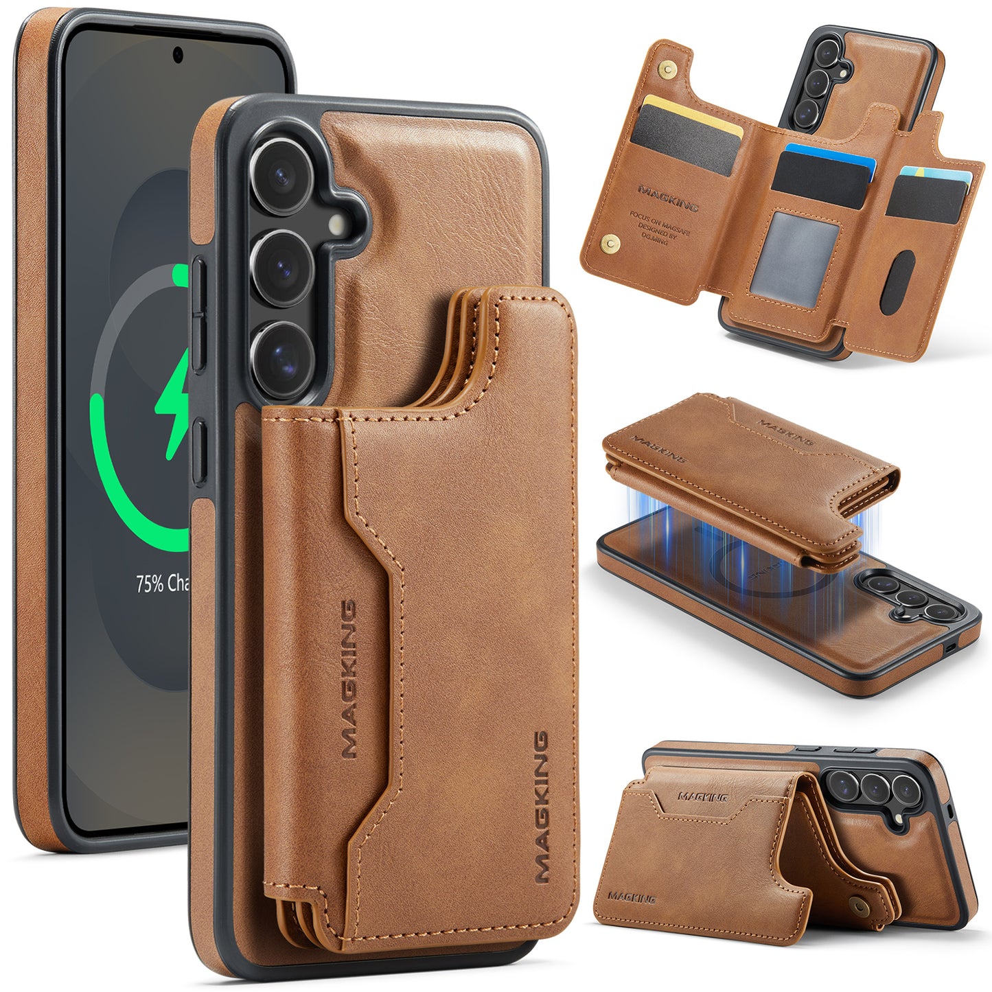 New 2-in-1 RFID Blocking Card Holder Leather Phone Case for Samsung