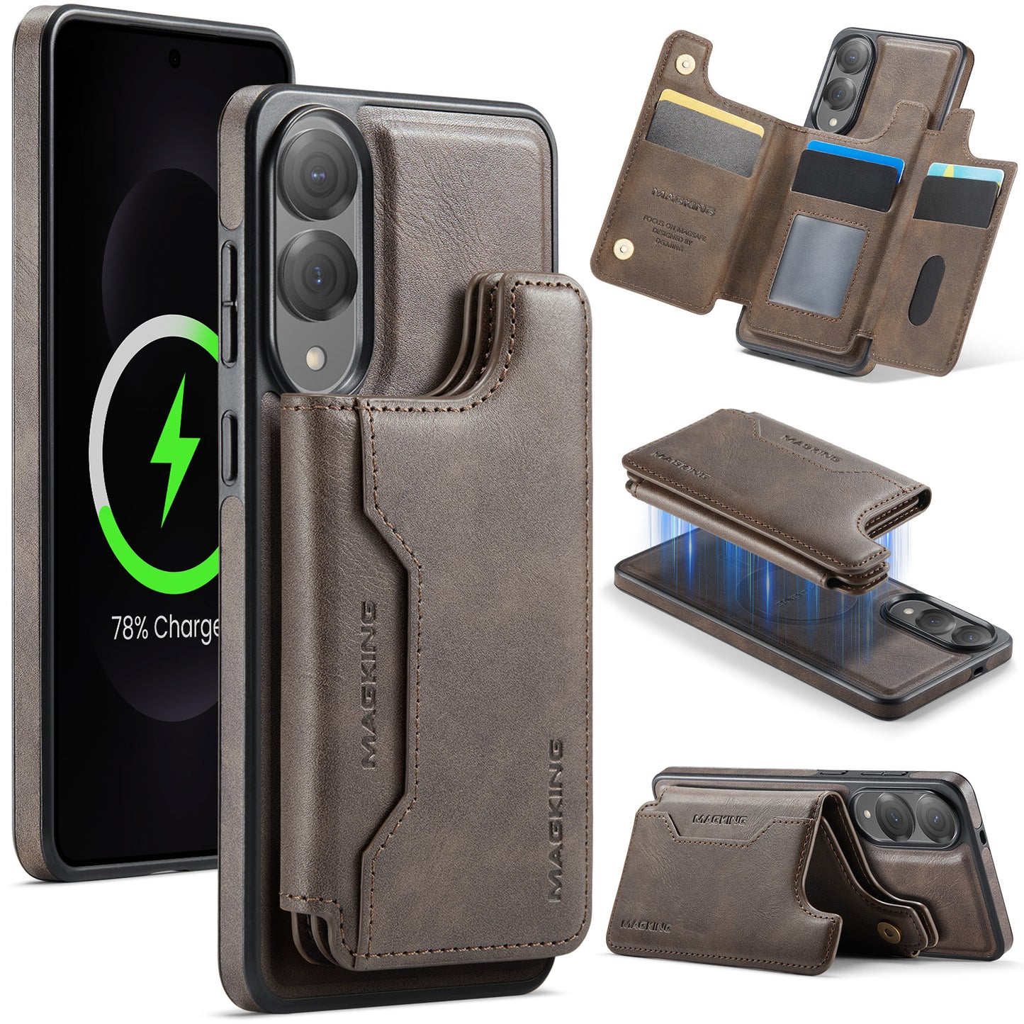 New 2-in-1 RFID Blocking Card Holder Leather Phone Case for Samsung