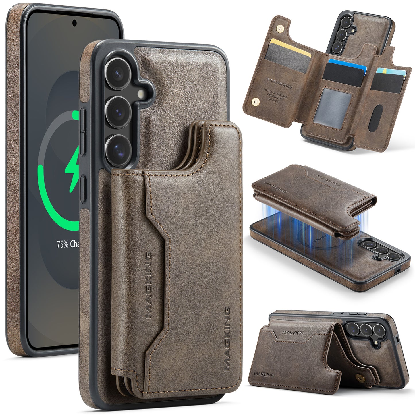 New 2-in-1 RFID Blocking Card Holder Leather Phone Case for Samsung