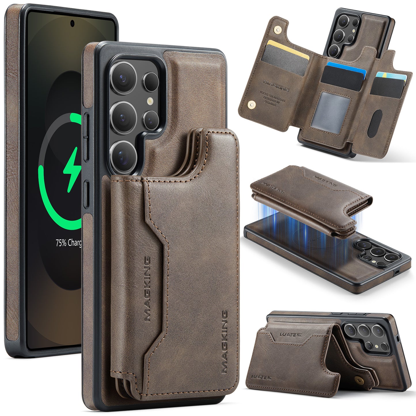 New 2-in-1 RFID Blocking Card Holder Leather Phone Case for Samsung