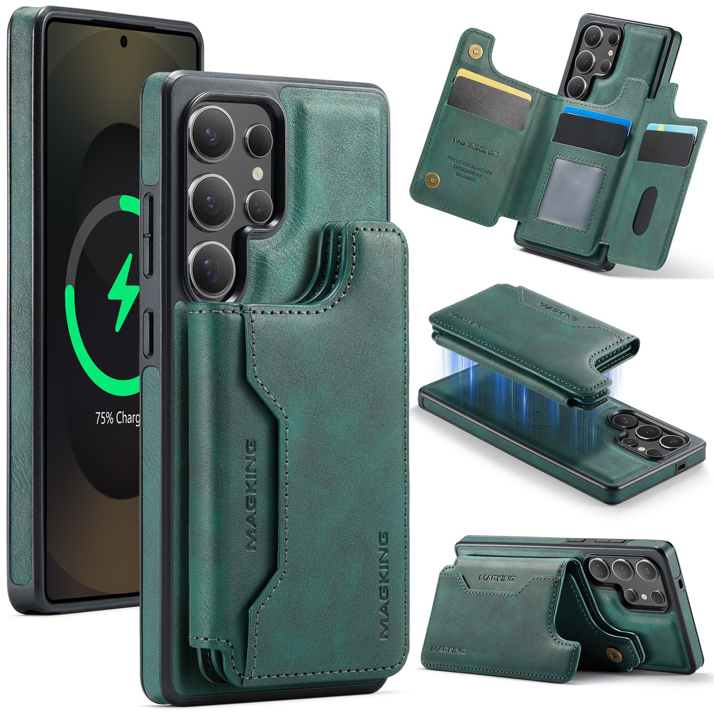 New 2-in-1 RFID Blocking Card Holder Leather Phone Case for Samsung