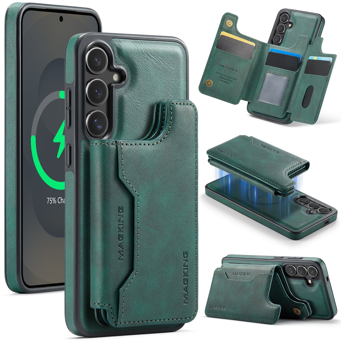 New 2-in-1 RFID Blocking Card Holder Leather Phone Case for Samsung