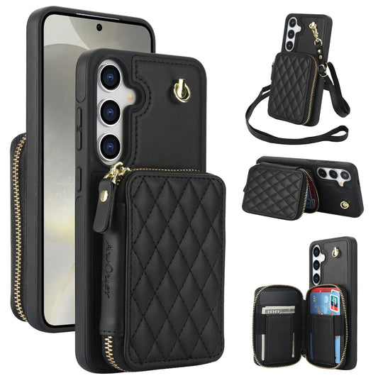 New RFID Blocking Crossbody Zipper Wallet Leather Phone Case for Samsung Galaxy A