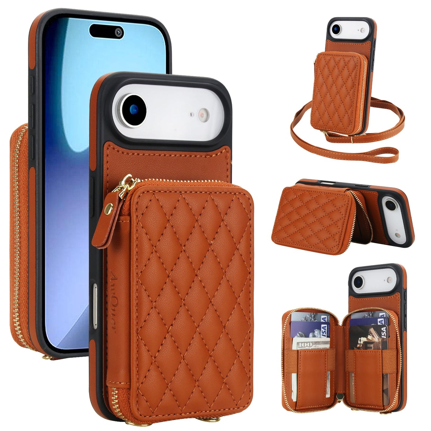 New RFID Blocking Crossbody Zipper Wallet Leather Phone Case for iPhone Air/17/17 Pro/17 Pro Max