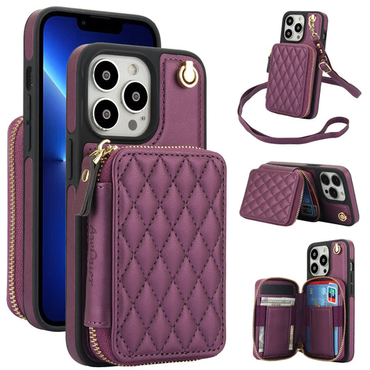 New RFID Blocking Crossbody Zipper Wallet Leather Phone Case for iPhone 12/12 Pro/12 Mini/12 Pro Max