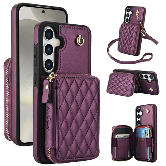 New RFID Blocking Crossbody Zipper Wallet Leather Phone Case for Samsung Galaxy A