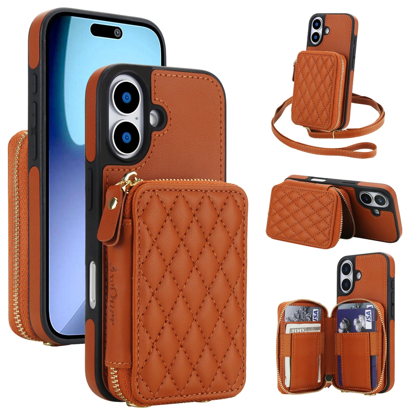 New RFID Blocking Crossbody Zipper Wallet Leather Phone Case for iPhone Air/17/17 Pro/17 Pro Max