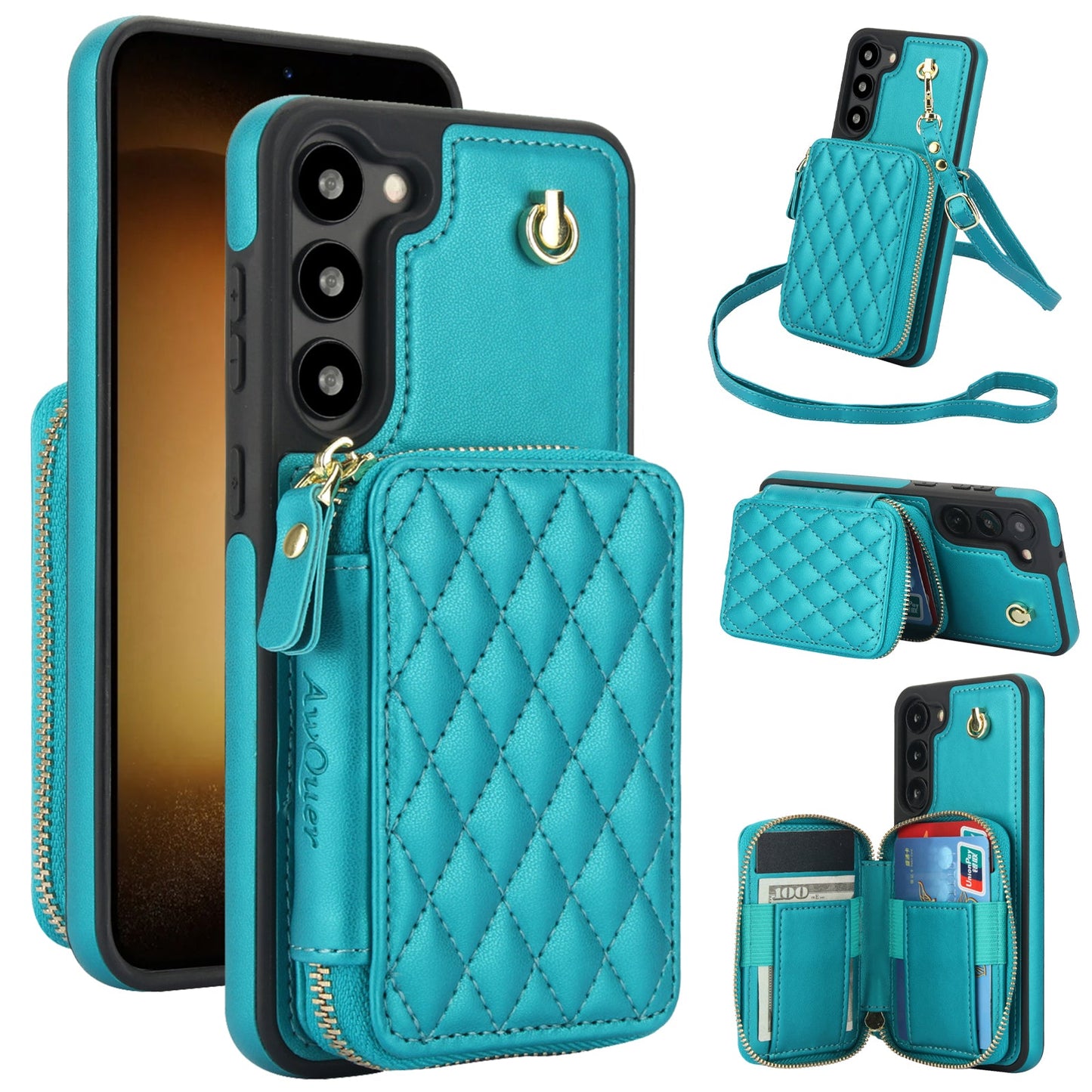 New RFID Blocking Crossbody Zipper Wallet Leather Phone Case for Samsung