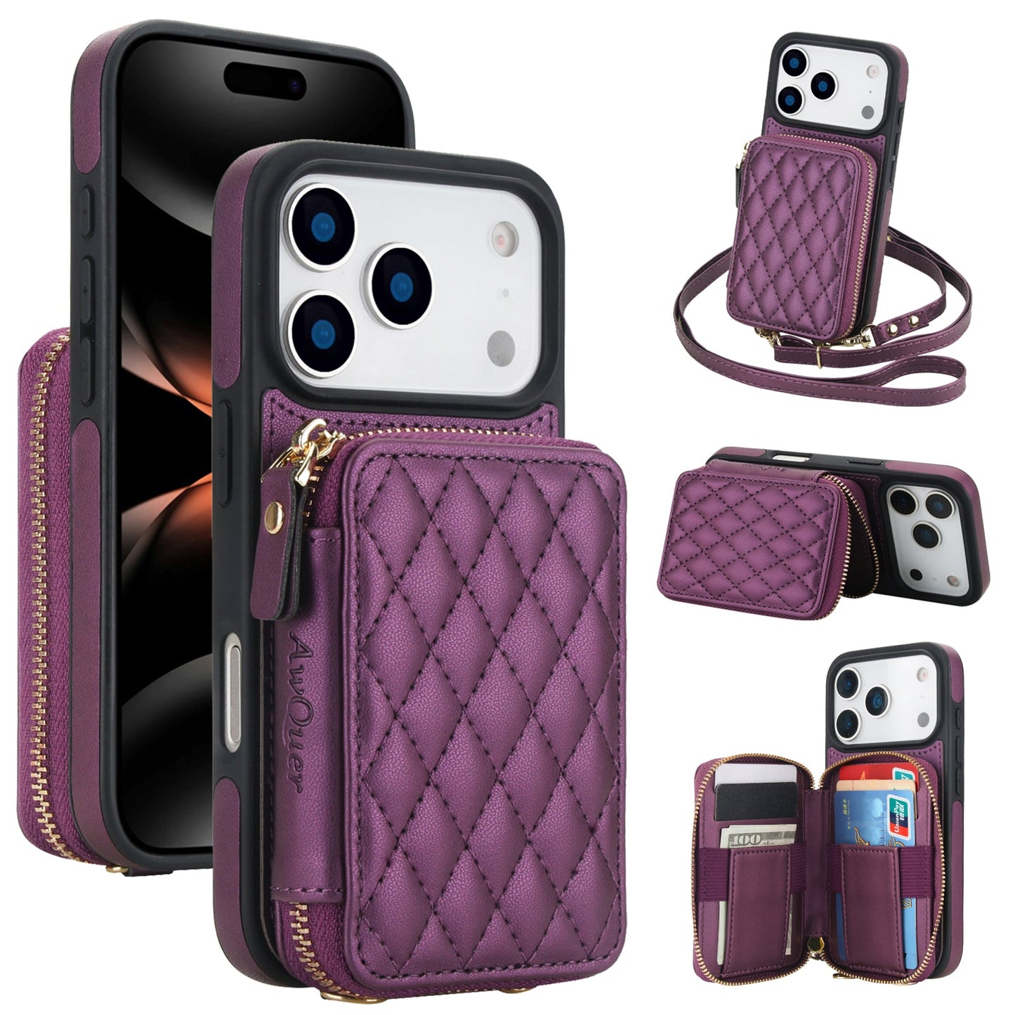 New RFID Blocking Crossbody Zipper Wallet Leather Phone Case for iPhone Air/17/17 Pro/17 Pro Max