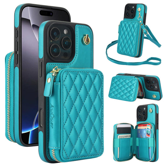 New RFID Blocking Crossbody Zipper Wallet Leather Phone Case for iPhone 16/16e/16 Pro/16 Plus/16 Pro Max
