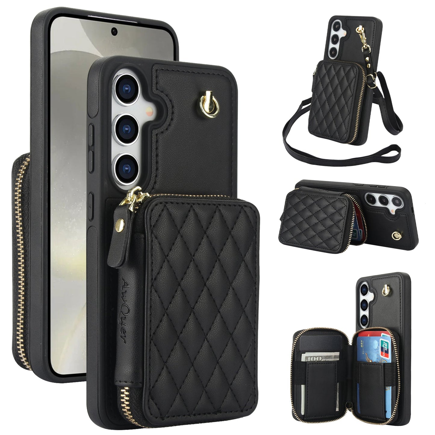 New RFID Blocking Crossbody Zipper Wallet Leather Phone Case for Samsung Galaxy A