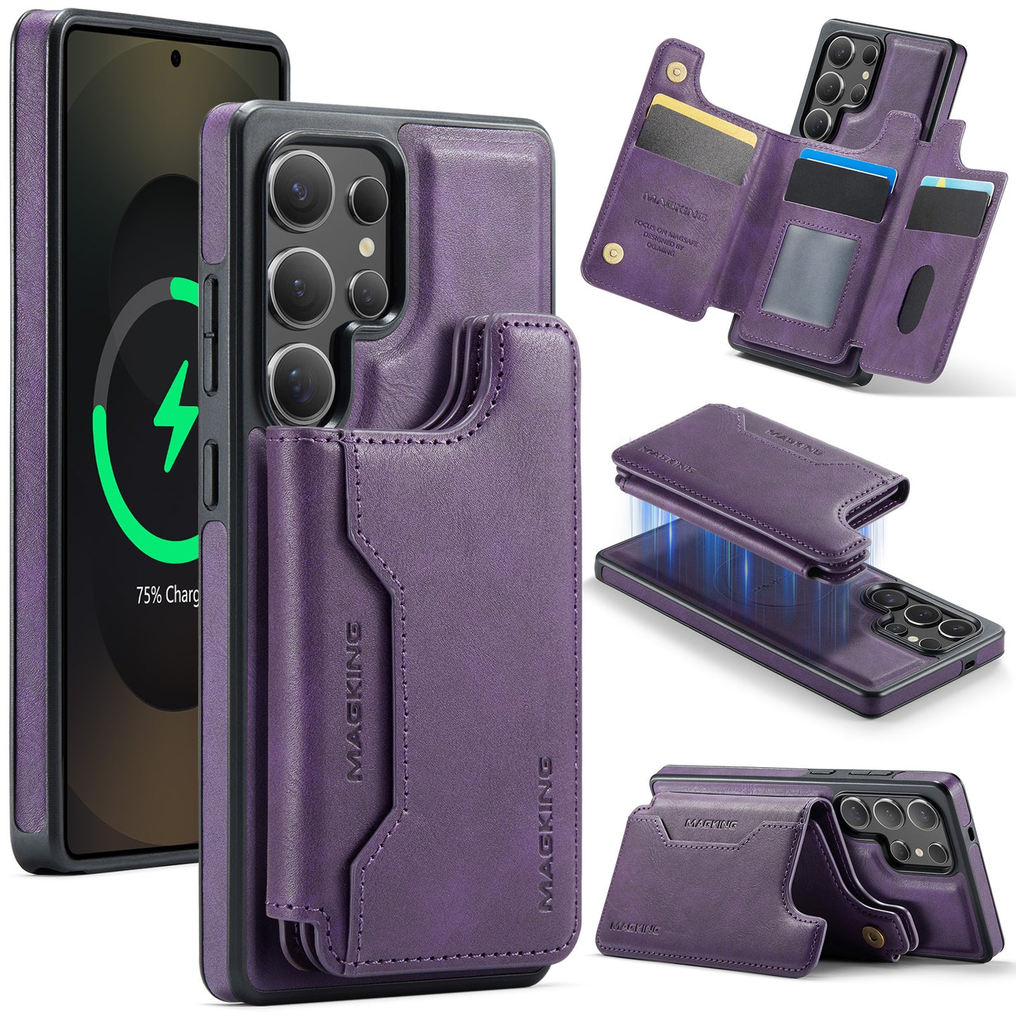 New 2-in-1 RFID Blocking Card Holder Leather Phone Case for Samsung