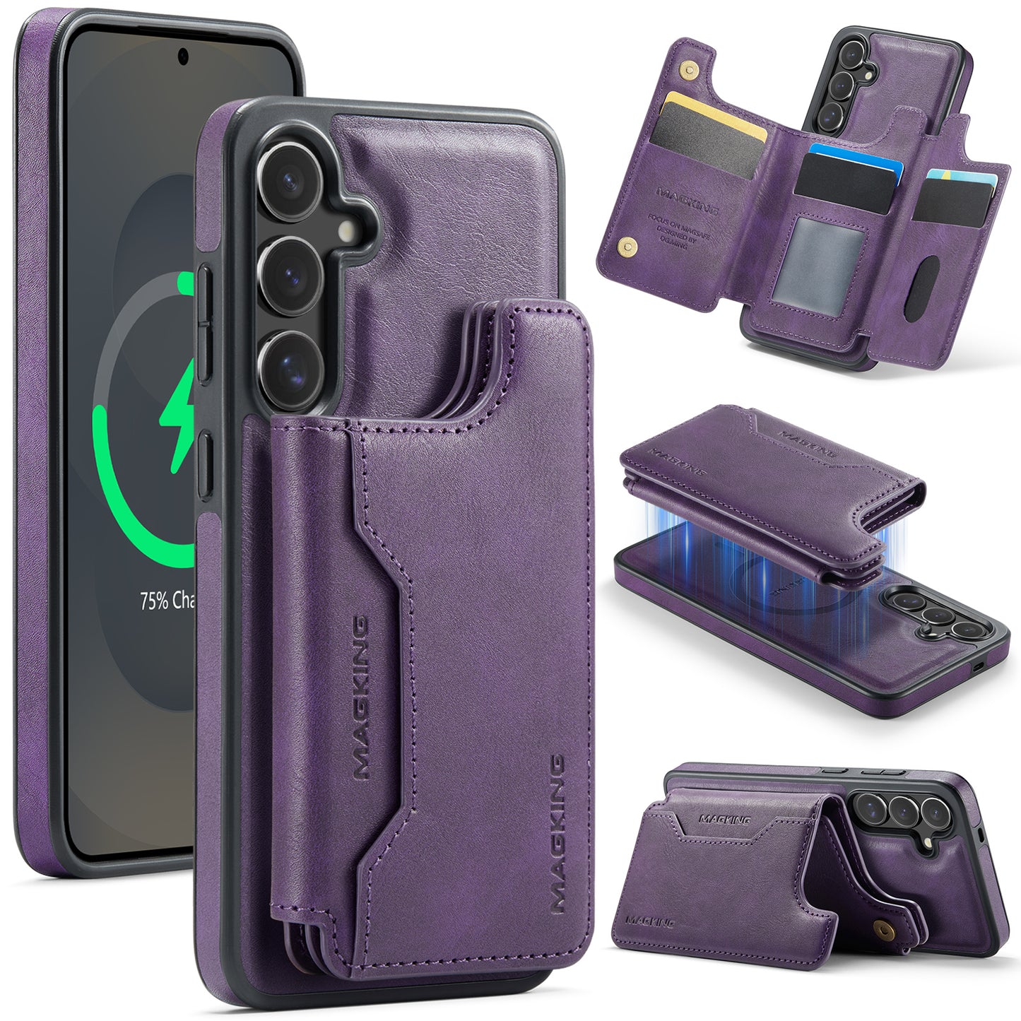New 2-in-1 RFID Blocking Card Holder Leather Phone Case for Samsung