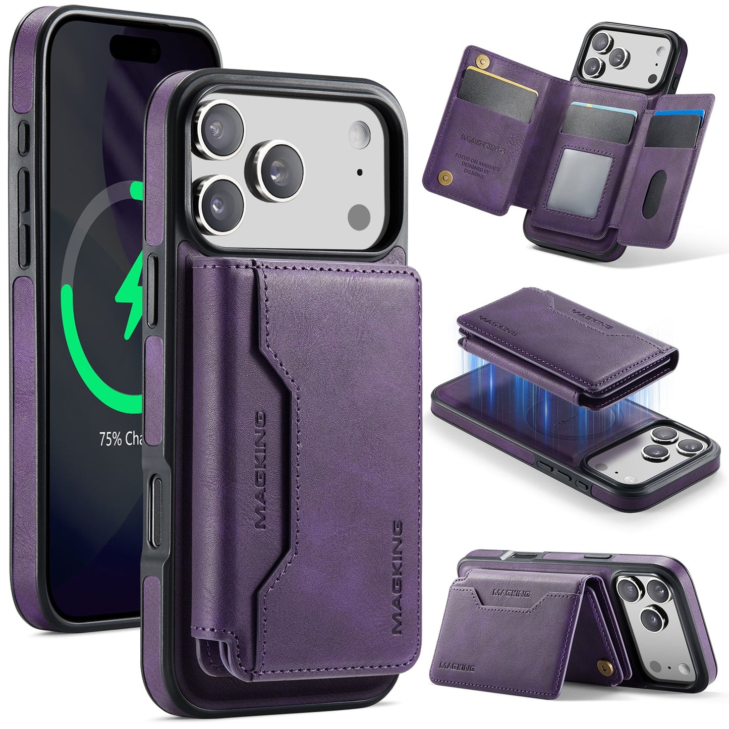 New 2-IN-1 RFID Blocking Card Holder Leather Phone Case for iPhone 17 Pro