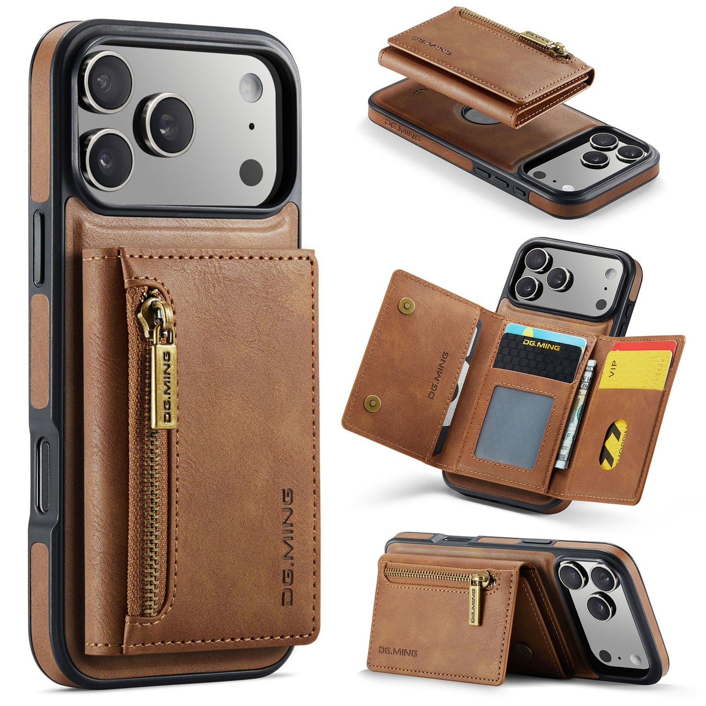New 2-IN-1 RFID Blocking Zipper Wallet Card Holder Leather Phone Case for iPhone 17 Pro Max
