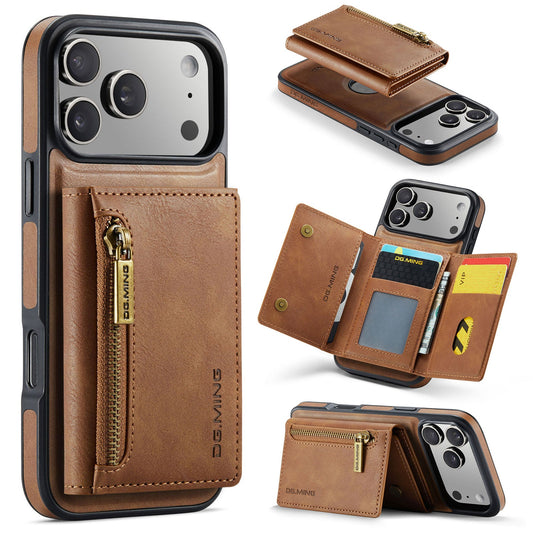 New 2-IN-1 RFID Blocking Zipper Wallet Card Holder Leather Phone Case for iPhone 17 Pro Max