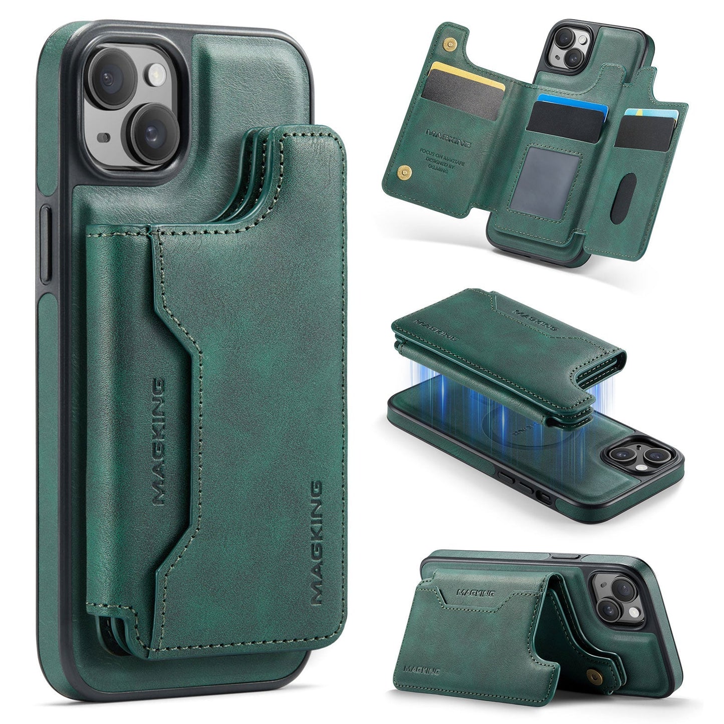 New 2-in-1 RFID Blocking Card Holder Leather Phone Case for iPhone 14