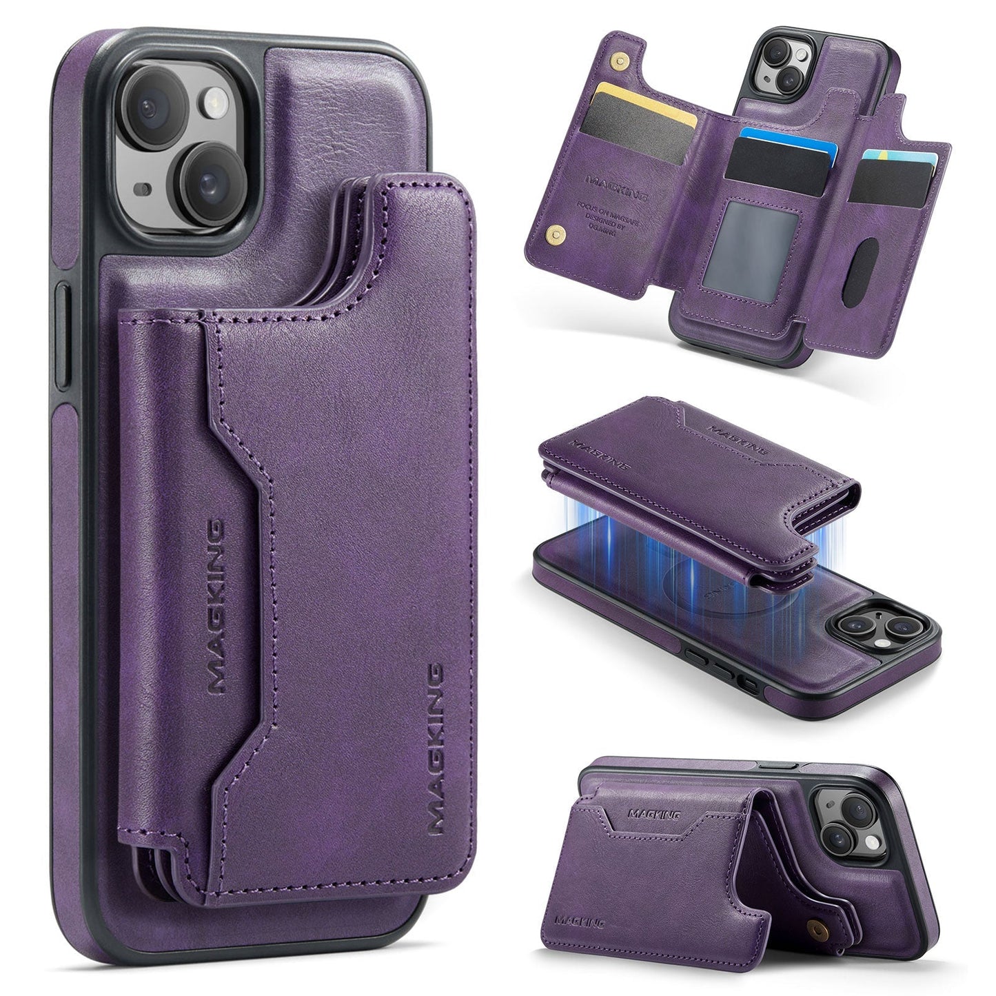 New 2-in-1 RFID Blocking Card Holder Leather Phone Case for iPhone 15