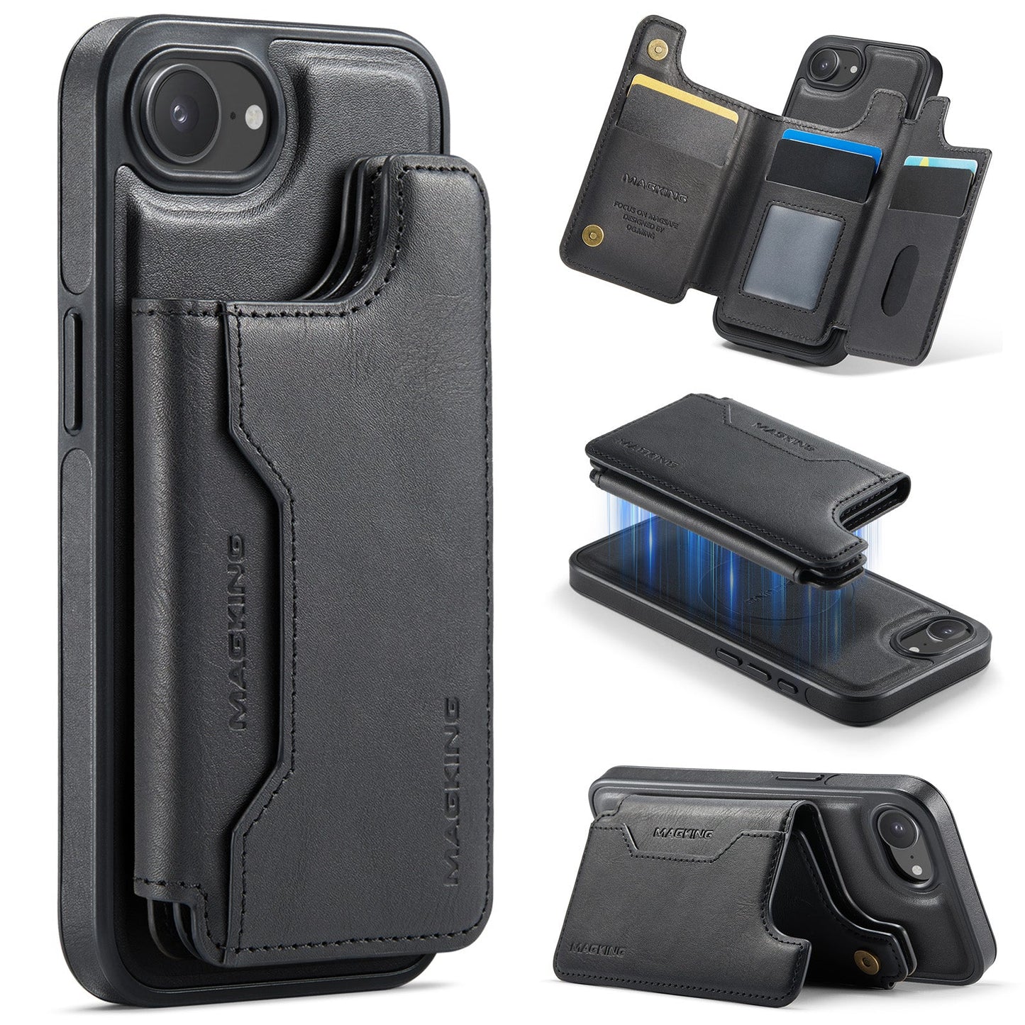 New 2-in-1 RFID Blocking Card Holder Leather Phone Case for iPhone 16e