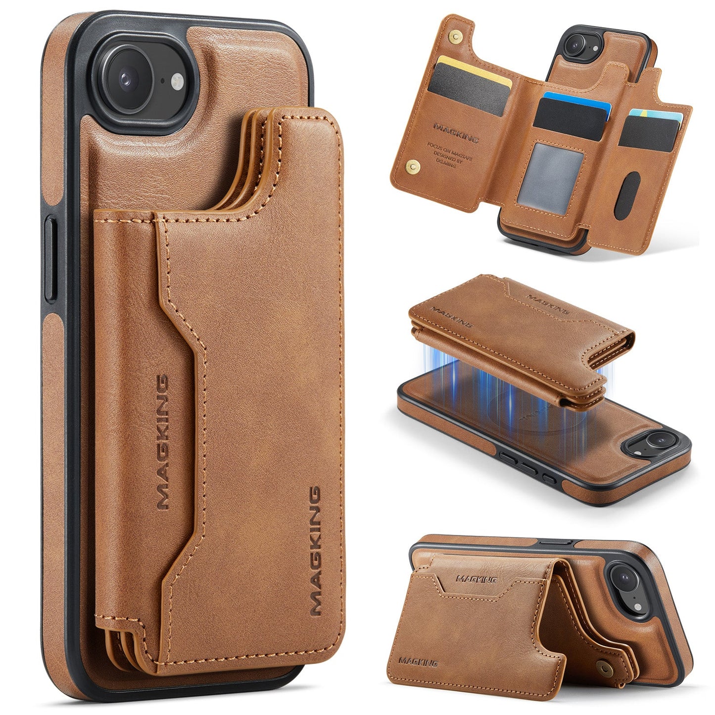 New 2-in-1 RFID Blocking Card Holder Leather Phone Case for iPhone 16e