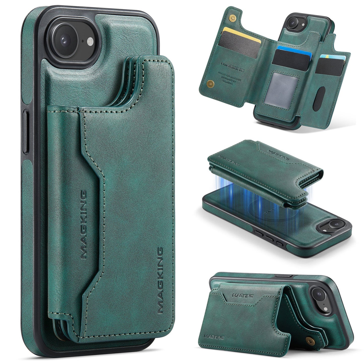 New 2-in-1 RFID Blocking Card Holder Leather Phone Case for iPhone 16e