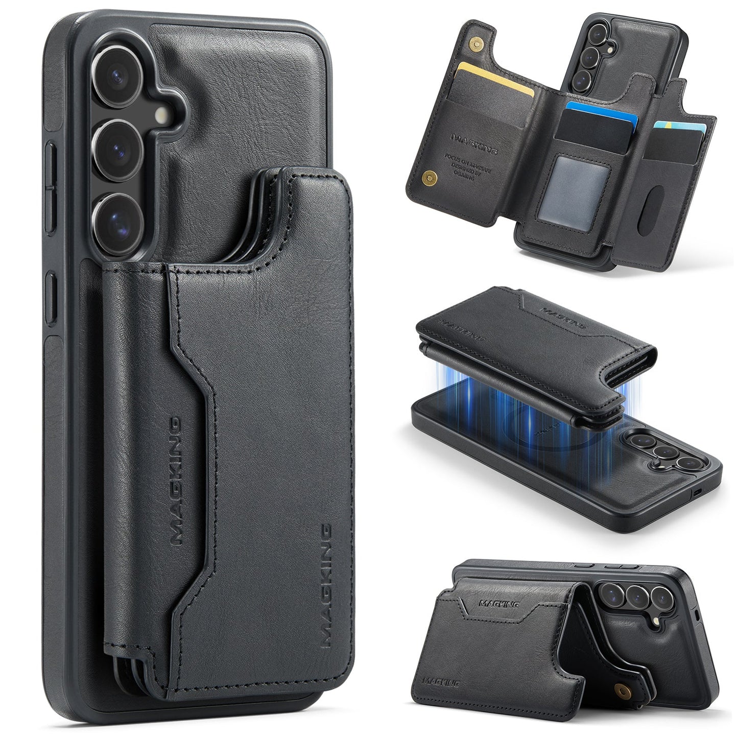 New 2-in-1 RFID Blocking Card Holder Leather Phone Case for Samsung Galaxy S25