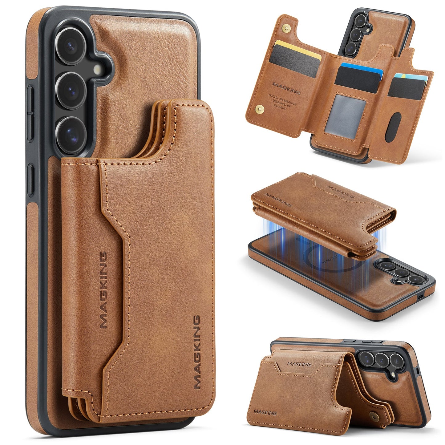 New 2-in-1 RFID Blocking Card Holder Leather Phone Case for Samsung Galaxy S25