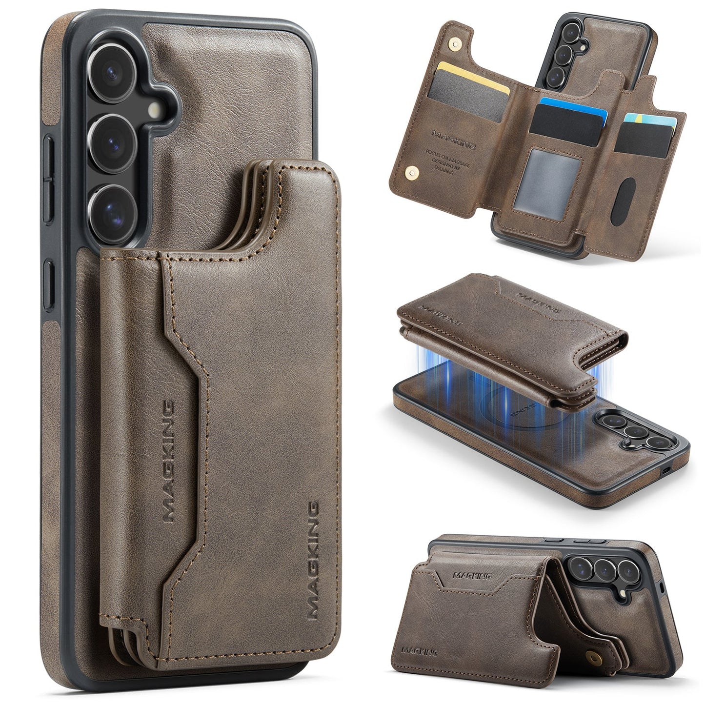 New 2-in-1 RFID Blocking Card Holder Leather Phone Case for Samsung Galaxy S25