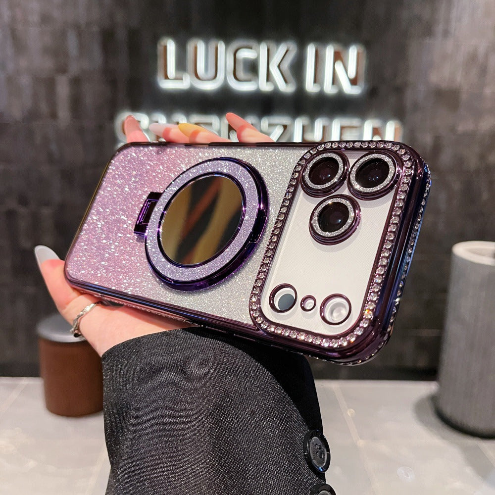 New Bling Glitter Rhinestone Mirror Stand Phone Case for iPhone 17 Pro Max