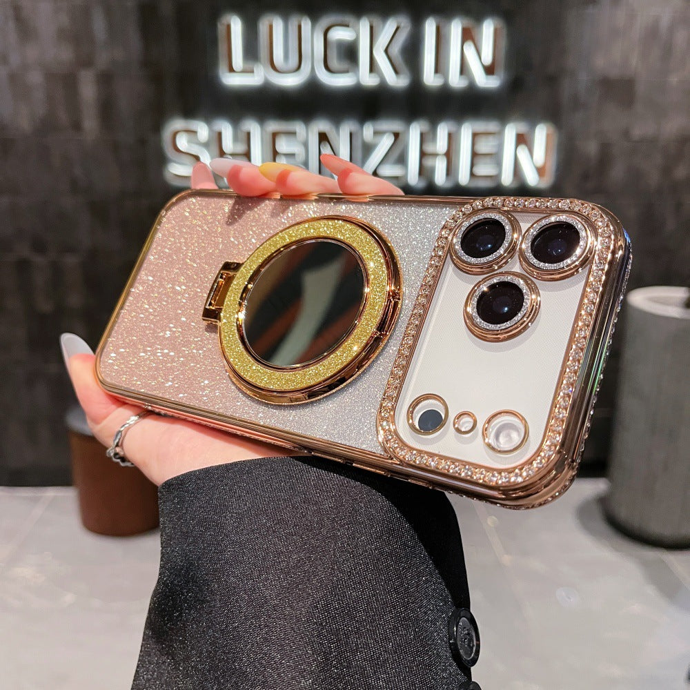 New Bling Glitter Rhinestone Mirror Stand Phone Case for iPhone 17 Pro Max